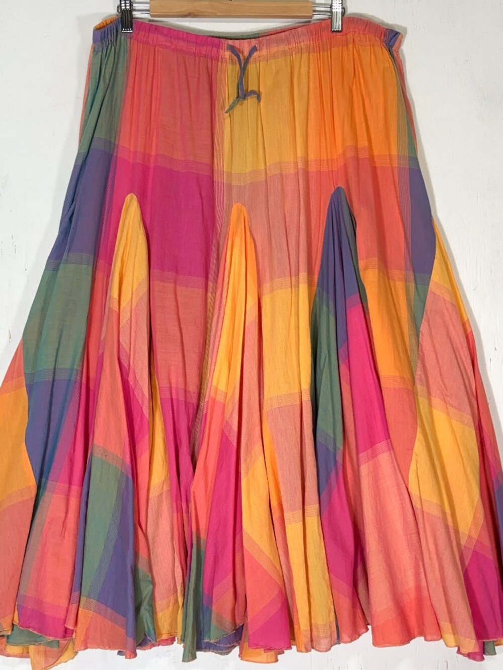 VTG Y2K Rainbow Boho Patchwork Maxi Skirt Sz 26W Artsy Gypsy Voluminous Twirl